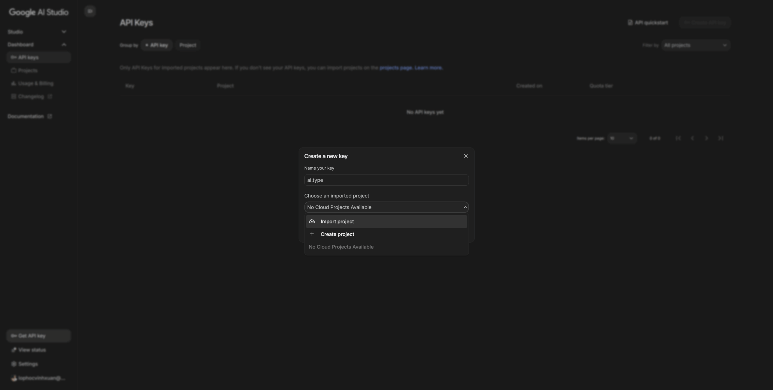 Điền đầy đủ thông tin và chọn 1 project cho API key của bạn.